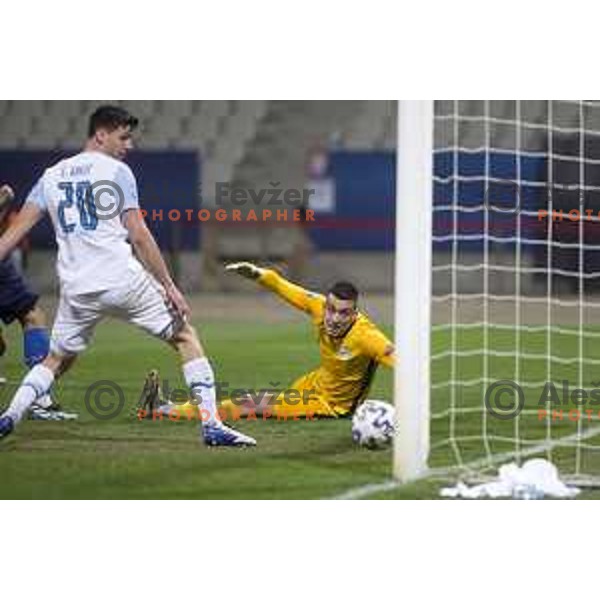 Sven Karic and Igor Vekic in action at European Under- 21 Championship 2021 football match between Slovenia and Italy in Maribor, Slovenia on March 30, 2021