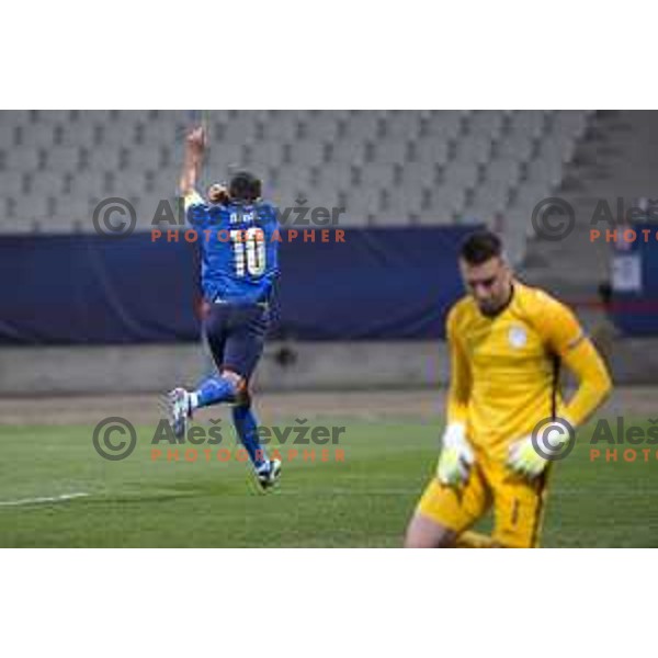 Patrick Cutrone and Igor Vekic in action at European Under- 21 Championship 2021 football match between Slovenia and Italy in Maribor, Slovenia on March 30, 2021