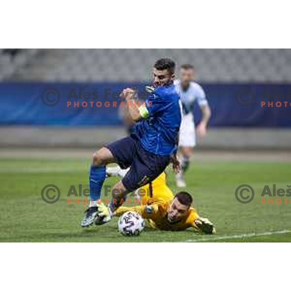 Patrick Cutrone and Igor Vekic in action at European Under- 21 Championship 2021 football match between Slovenia and Italy in Maribor, Slovenia on March 30, 2021