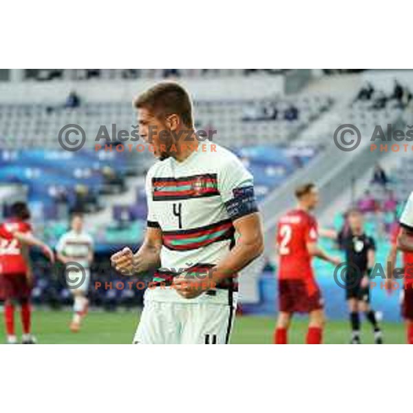 Diogo Querios scores and celebrates goal at European Under 21 Championship football match between Switzerland and Portugal in Ljubljana, Slovenia on March 31, 2021