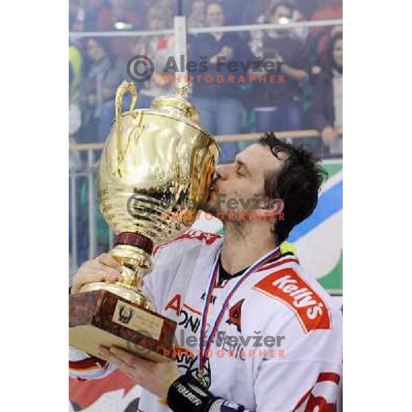 Jurij Golicic celebrate winning the slovenian championship at Ice Hockey match ZM Olimpija - Acroni Jesence - Fourth game of the final of the Slovenian championship ,played in Hala Tivoli Ljubljana 09.04.2008, Jesenice won 2:1 and won the series with 4:0