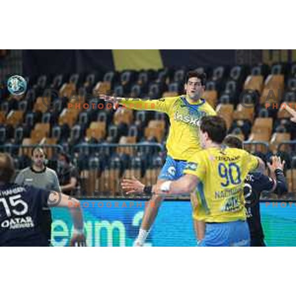 Arsenije Dragasevic of Celje Pivovarna Lasko in action during eight-final of EHF Champions league between Celje PL and Paris Saint Germain in Zlatorog Hall, Celje, Slovenia on April 1, 2021