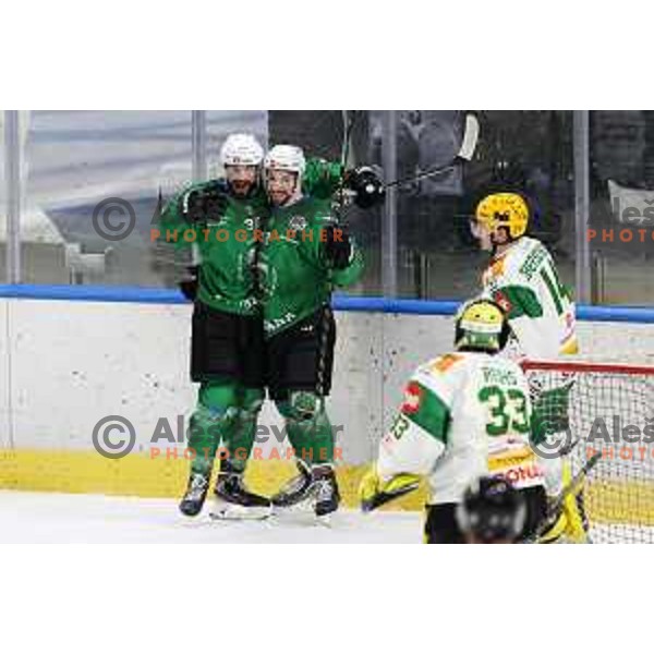 Ziga Pesut and Nik Simsic action during first match of the semi-final of Alps league between SZ Olimpija and Lustenau in Ljubljana, Slovenia on April 8, 2021