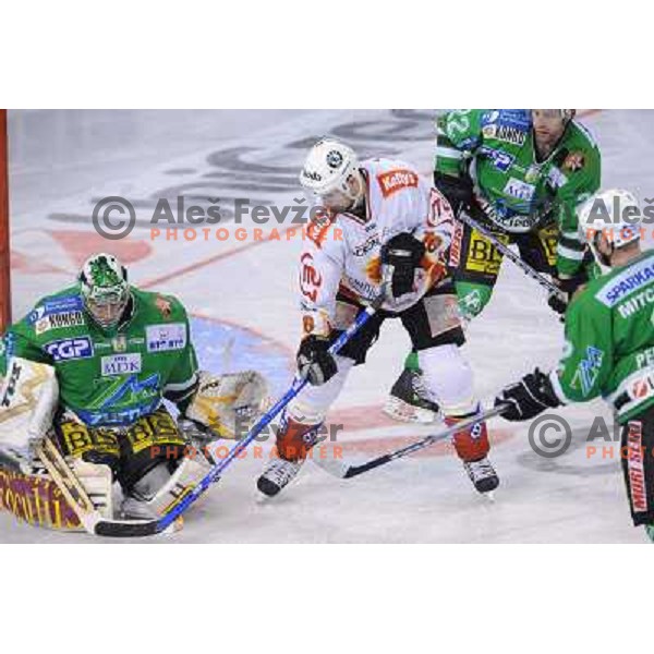 Mohoric, Healey, Kuznik at Ice Hockey match ZM Olimpija - Acroni Jesence - Fourth game of the final of the Slovenian championship ,played in Hala Tivoli Ljubljana 09.04.2008, Jesenice won 2:1 and won the series with 4:0 