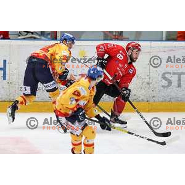 Zan Jezovsek in action during first match of semi-final of Alps league between SIJ Acroni Jesenice and Asiago in Jesenice, Slovenia on April 8, 2021