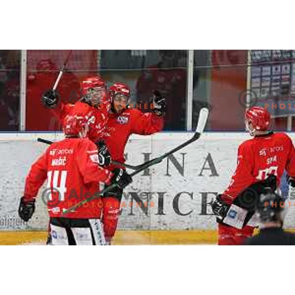 Zan Jezovsek in action during first match of semi-final of Alps league between SIJ Acroni Jesenice and Asiago in Jesenice, Slovenia on April 8, 2021
