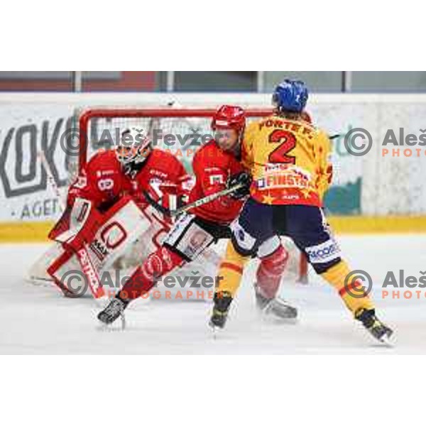 in action during first match of semi-final of Alps league between SIJ Acroni Jesenice and Asiago in Jesenice, Slovenia on April 8, 2021