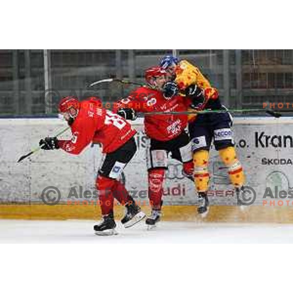 Andrej Hebar in action during first match of semi-final of Alps league between SIJ Acroni Jesenice and Asiago in Jesenice, Slovenia on April 8, 2021