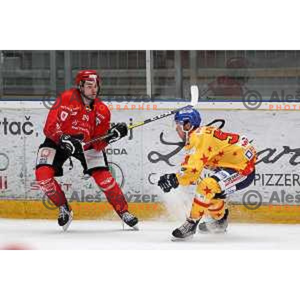 Jaka Sturm in action during first match of semi-final of Alps league between SIJ Acroni Jesenice and Asiago in Jesenice, Slovenia on April 8, 2021