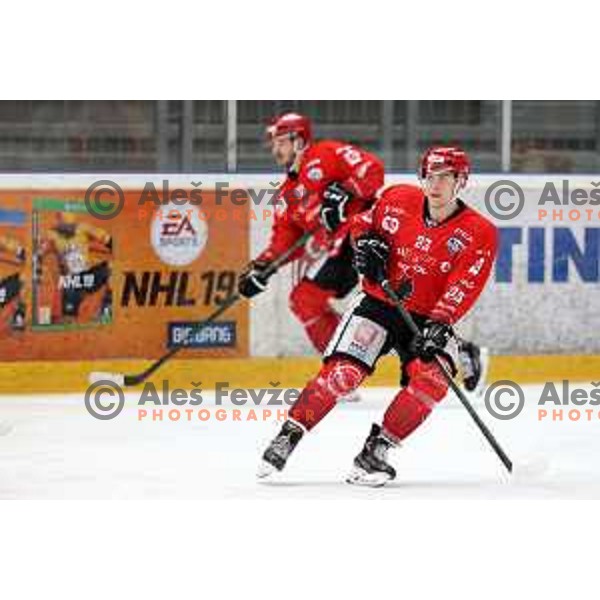 Jaka Sodja in action during first match of semi-final of Alps league between SIJ Acroni Jesenice and Asiago in Jesenice, Slovenia on April 8, 2021