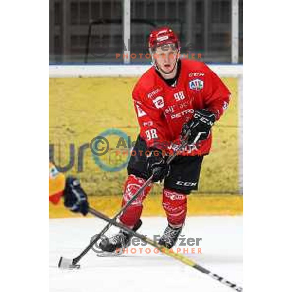 Blaz Tomazevic in action during first match of semi-final of Alps league between SIJ Acroni Jesenice and Asiago in Jesenice, Slovenia on April 8, 2021