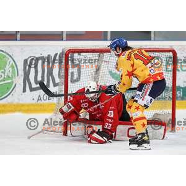 Zan Us in action during first match of semi-final of Alps league between SIJ Acroni Jesenice and Asiago in Jesenice, Slovenia on April 8, 2021