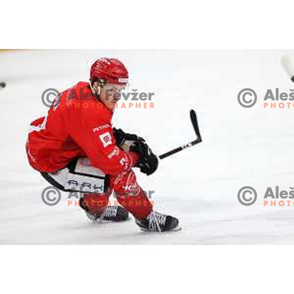 Patrik Rajsar in action during first match of semi-final of Alps league between SIJ Acroni Jesenice and Asiago in Jesenice, Slovenia on April 8, 2021