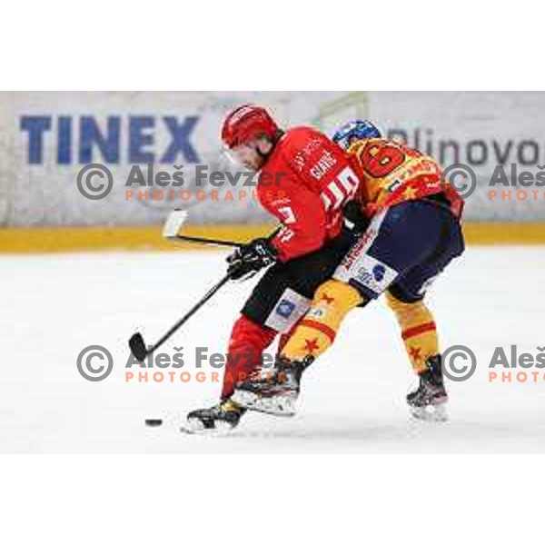 Gasper Glavic in action during first match of semi-final of Alps league between SIJ Acroni Jesenice and Asiago in Jesenice, Slovenia on April 8, 2021