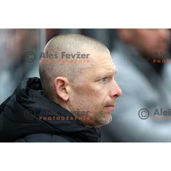 Head coach Mitja Sivic in action during first match of semi-final of Alps league between SIJ Acroni Jesenice and Asiago in Jesenice, Slovenia on April 8, 2021