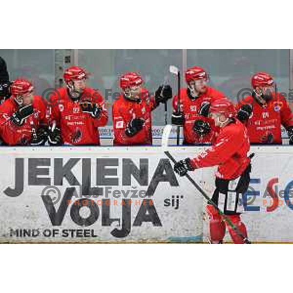 in action during first match of semi-final of Alps league between SIJ Acroni Jesenice and Asiago in Jesenice, Slovenia on April 8, 2021