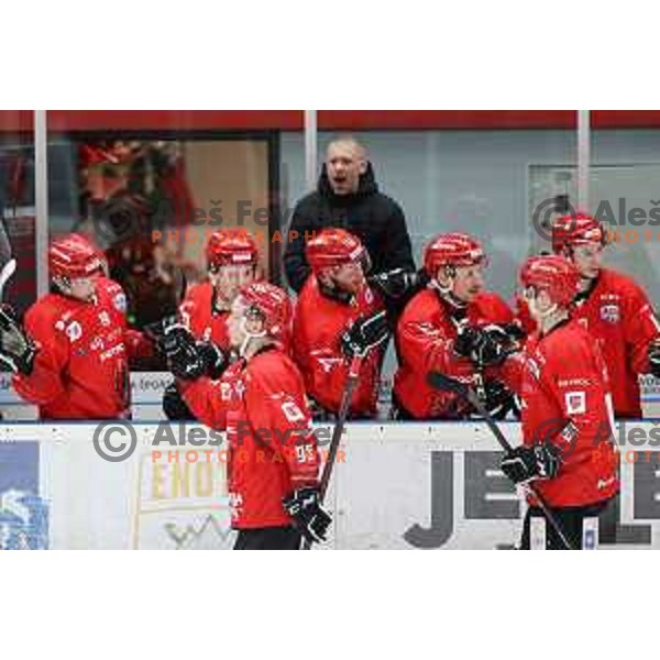 in action during first match of semi-final of Alps league between SIJ Acroni Jesenice and Asiago in Jesenice, Slovenia on April 8, 2021