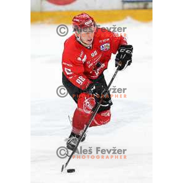Blaz Tomazevic in action during first match of semi-final of Alps league between SIJ Acroni Jesenice and Asiago in Jesenice, Slovenia on April 8, 2021