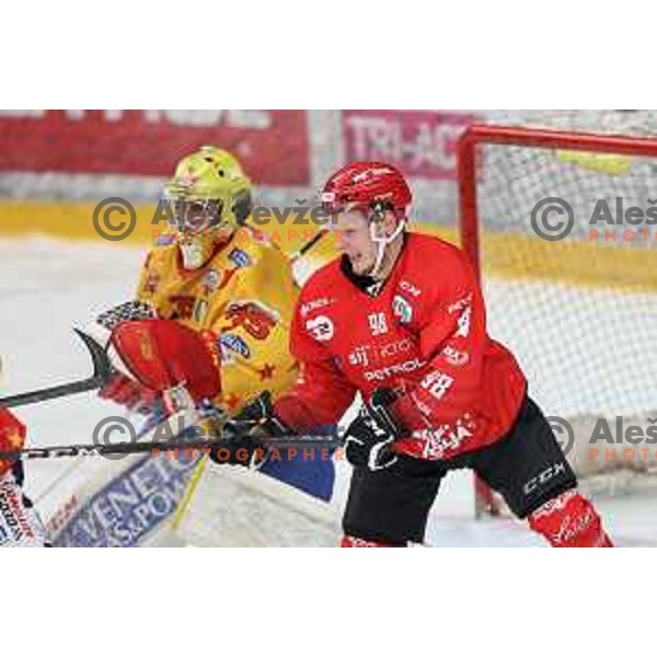 Blaz Tomazevic in action during first match of semi-final of Alps league between SIJ Acroni Jesenice and Asiago in Jesenice, Slovenia on April 8, 2021