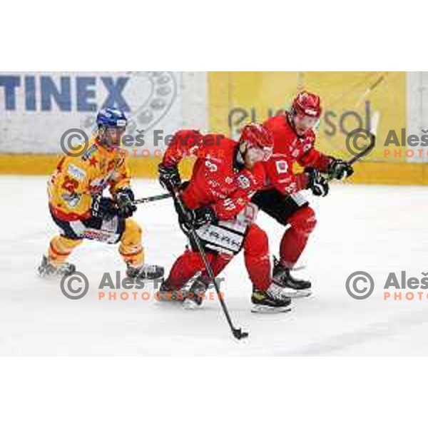 Gasper Glavic in action during first match of semi-final of Alps league between SIJ Acroni Jesenice and Asiago in Jesenice, Slovenia on April 8, 2021