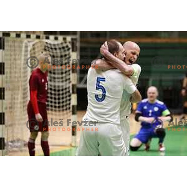 Kristjan Cujec, Igor Osredkar in action during European Qualifiers futsal match between Slovenia and Latvia in Lasko, Slovenia on April 12, 2021