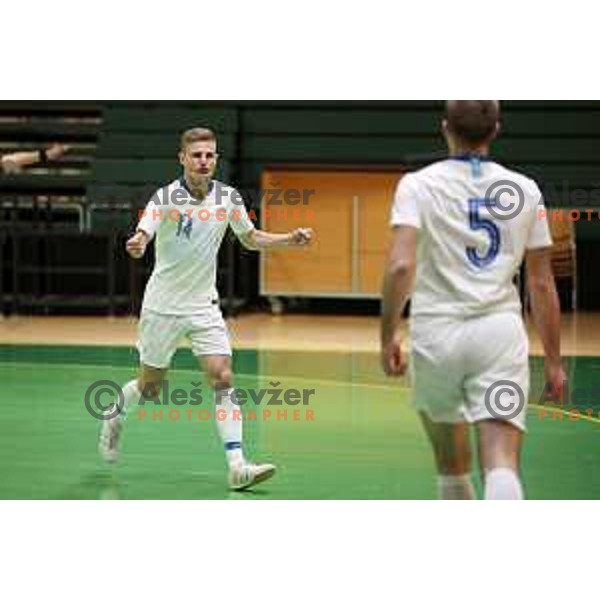 Matej Fidersek in action during European Qualifiers futsal match between Slovenia and Latvia in Lasko, Slovenia on April 12, 2021