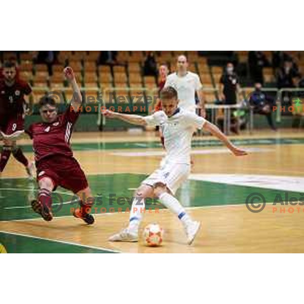 Matej Fidersek in action during European Qualifiers futsal match between Slovenia and Latvia in Lasko, Slovenia on April 12, 2021