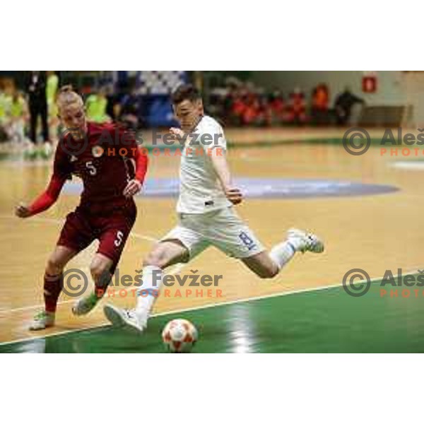 Nejc Hozjan in action during European Qualifiers futsal match between Slovenia and Latvia in Lasko, Slovenia on April 12, 2021