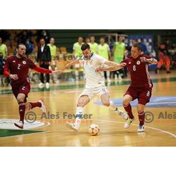 Nejc Hozjan in action during European Qualifiers futsal match between Slovenia and Latvia in Lasko, Slovenia on April 12, 2021