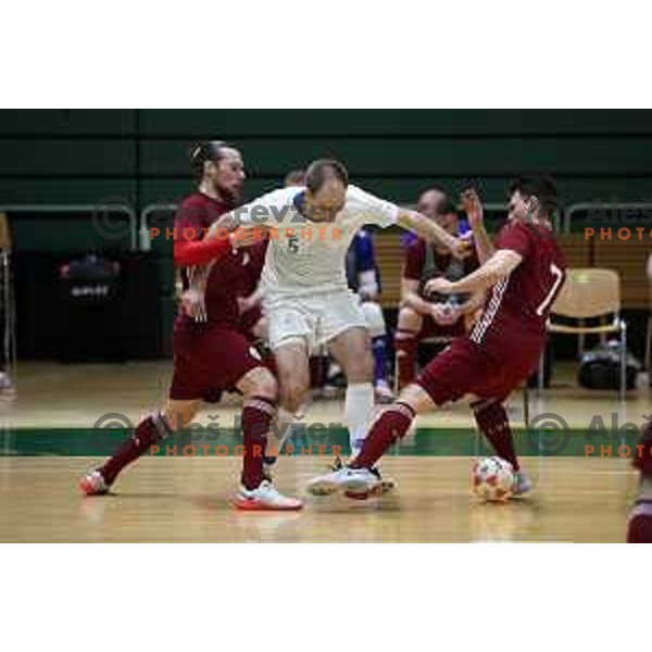 Kristjan Cujec in action during European Qualifiers futsal match between Slovenia and Latvia in Lasko, Slovenia on April 12, 2021