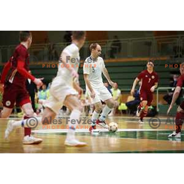 Kristjan Cujec in action during European Qualifiers futsal match between Slovenia and Latvia in Lasko, Slovenia on April 12, 2021