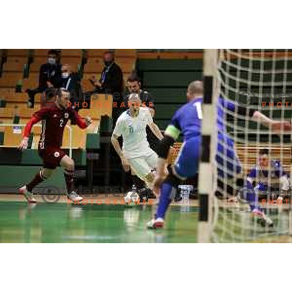 Klemen Duscak in action during European Qualifiers futsal match between Slovenia and Latvia in Lasko, Slovenia on April 12, 2021