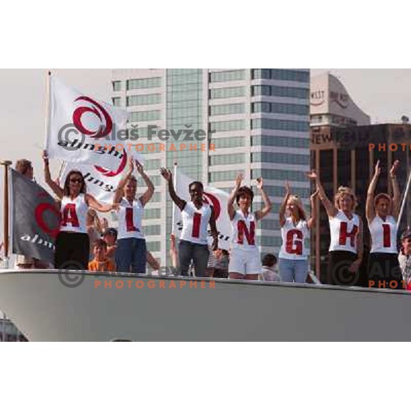 at America\'s Cup Final sailing match race between team New Zealand and team Alinghi in Auckland, New Zealand on March 2, 2003. Team Alinghi defeated Team New Zealand 5:0