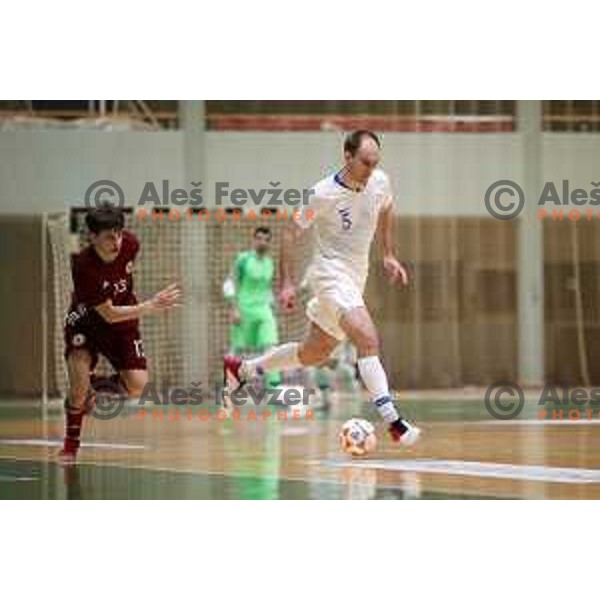 Kristjan Cujec in action during European Qualifiers futsal match between Slovenia and Latvia in Lasko, Slovenia on April 12, 2021