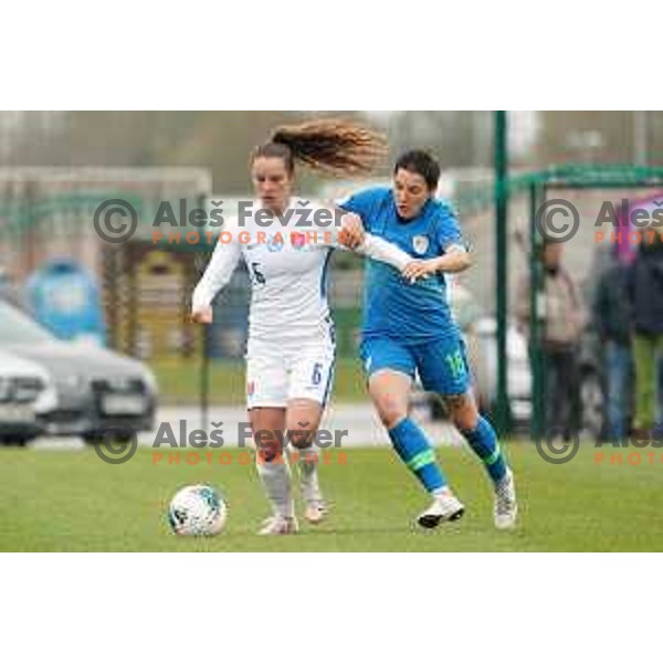 Manja Rogan in action during Women’s friendly football match between Slovenia and Slovakia in Catez ob Savi, Slovenia on April 13, 2021