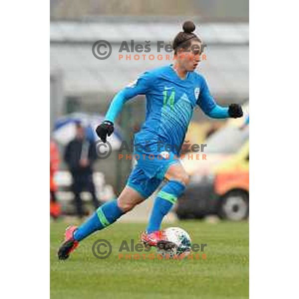 Spela Kolbl in action during Women’s friendly football match between Slovenia and Slovakia in Catez ob Savi, Slovenia on April 13, 2021