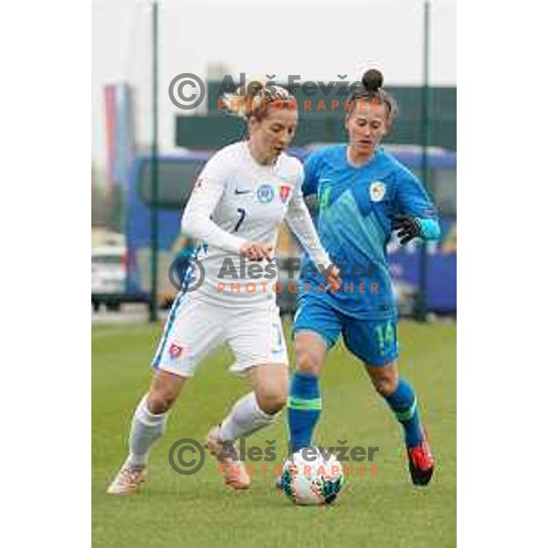 Spela Kolbl in action during Women’s friendly football match between Slovenia and Slovakia in Catez ob Savi, Slovenia on April 13, 2021