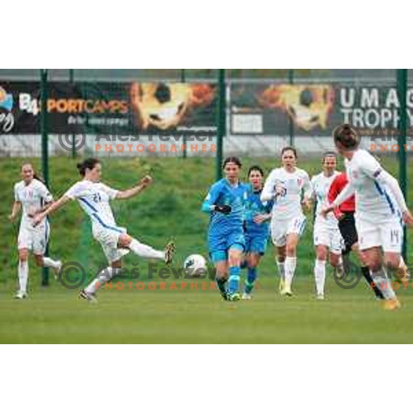 Kaja Korosec in action during Women’s friendly football match between Slovenia and Slovakia in Catez ob Savi, Slovenia on April 13, 2021