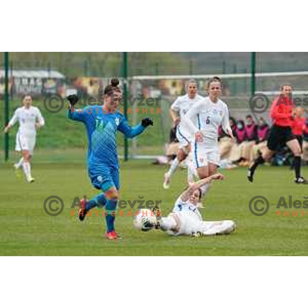 Spela Kolbl in action during Women’s friendly football match between Slovenia and Slovakia in Catez ob Savi, Slovenia on April 13, 2021