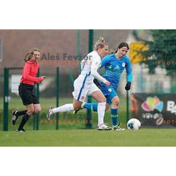 Kaja Korosec in action during Women’s friendly football match between Slovenia and Slovakia in Catez ob Savi, Slovenia on April 13, 2021