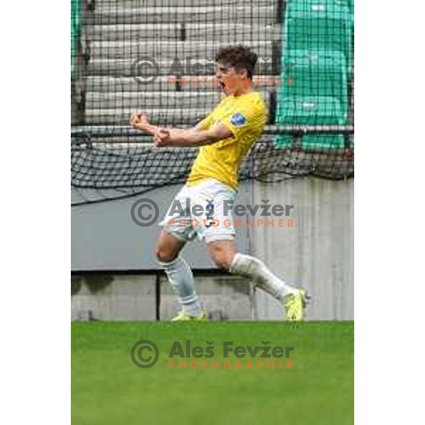Zan Trontelj celebrates goal during Prva Liga Telekom Slovenije 2020-2021 football match between Olimpija and Bravo in SRC Stozice, Ljubljana, Slovenia on April 13, 2021