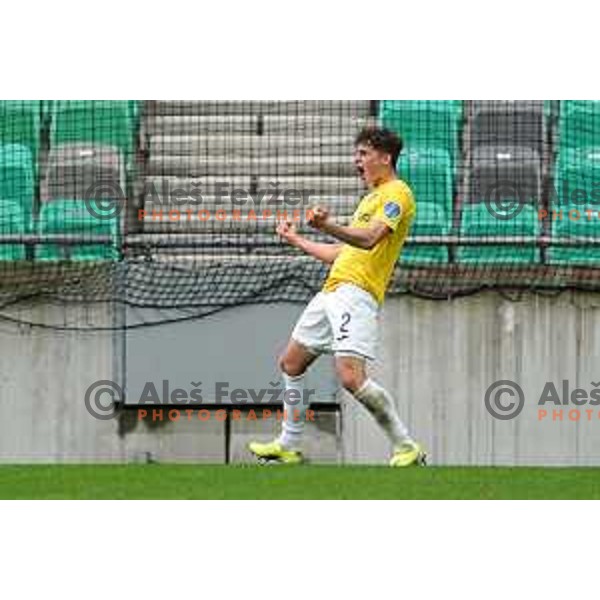 Zan Trontelj celebrates goal during Prva Liga Telekom Slovenije 2020-2021 football match between Olimpija and Bravo in SRC Stozice, Ljubljana, Slovenia on April 13, 2021