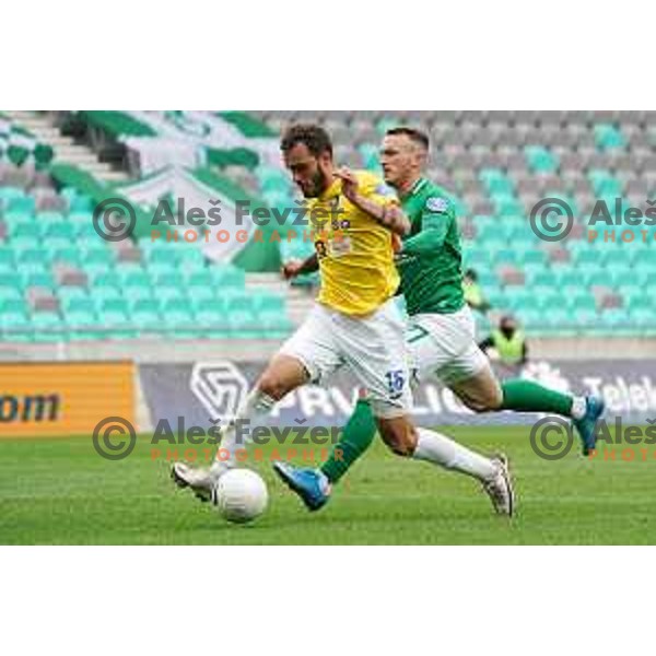 Vanja Drkusic and Djordje Ivanovic in action during Prva Liga Telekom Slovenije 2020-2021 football match between Olimpija and Bravo in SRC Stozice, Ljubljana, Slovenia on April 13, 2021