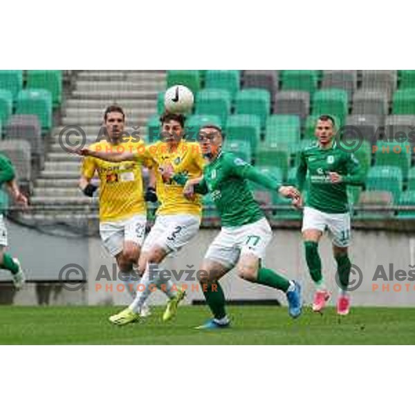 Zan Trontelj and Djordje Ivanovic in action during Prva Liga Telekom Slovenije 2020-2021 football match between Olimpija and Bravo in SRC Stozice, Ljubljana, Slovenia on April 13, 2021