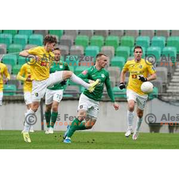 Zan Trontelj and Djordje Ivanovic in action during Prva Liga Telekom Slovenije 2020-2021 football match between Olimpija and Bravo in SRC Stozice, Ljubljana, Slovenia on April 13, 2021