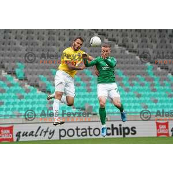 Vanja Drkusic and Djordje Ivanovic in action during Prva Liga Telekom Slovenije 2020-2021 football match between Olimpija and Bravo in SRC Stozice, Ljubljana, Slovenia on April 13, 2021