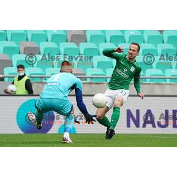 Matic Fink in action during Prva Liga Telekom Slovenije 2020-2021 football match between Olimpija and Bravo in SRC Stozice, Ljubljana, Slovenia on April 13, 2021