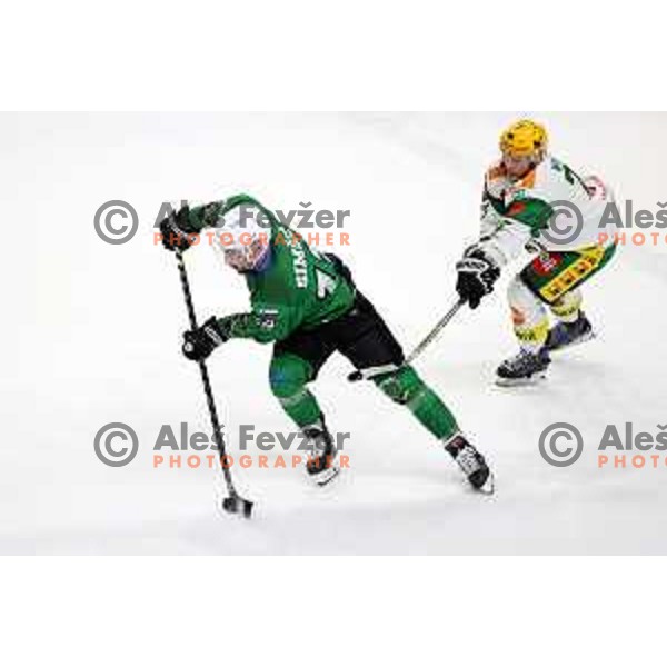 Nik Simsic in action during third match of the semi-final of Alps league between SZ Olimpija and Lustenau in Ljubljana, Slovenia on April 13, 2021