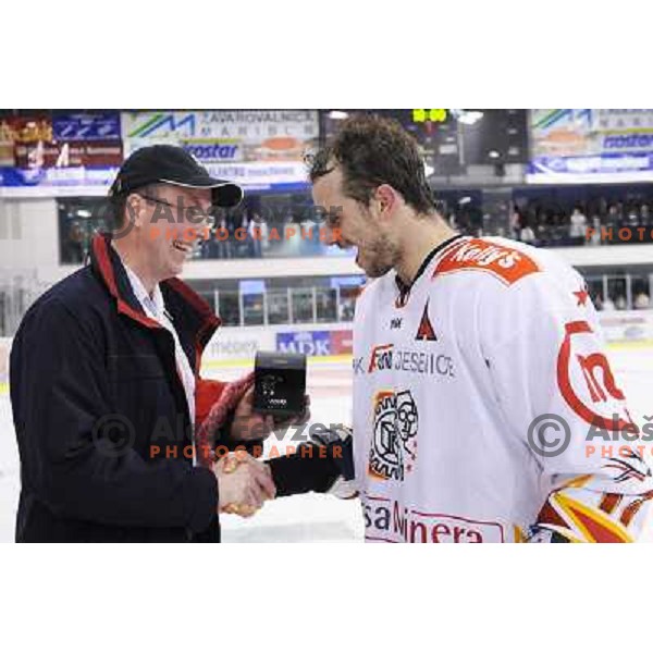 Jurij Golicic celebrate winning the slovenian championship at Ice Hockey match ZM Olimpija - Acroni Jesence - Fourth game of the final of the Slovenian championship ,played in Hala Tivoli Ljubljana 09.04.2008, Jesenice won 2:1 and won the series with 4:0