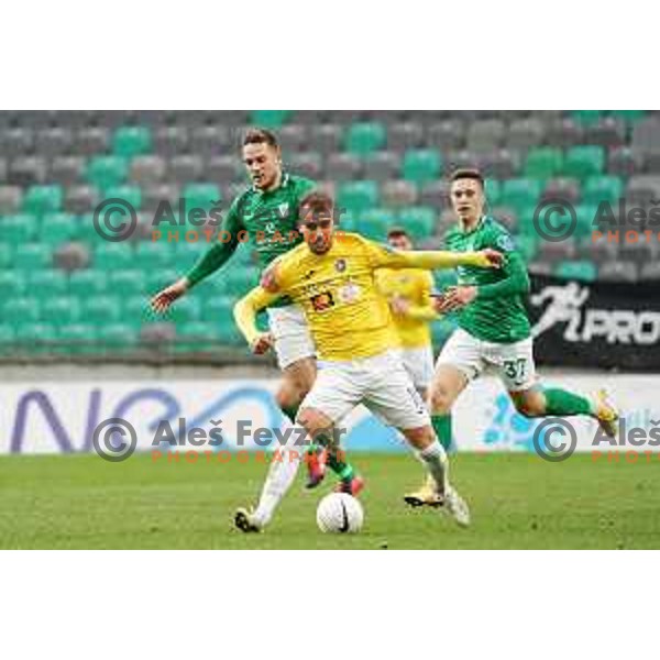 Timi Max Elsnik and Mustafa Nukic in action during Prva Liga Telekom Slovenije 2020-2021 football match between Olimpija and Bravo in SRC Stozice, Ljubljana, Slovenia on April 13, 2021